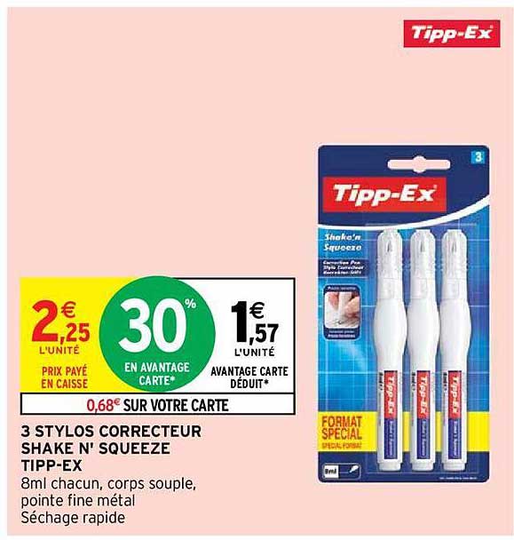 3 stylos correcteur shake n' squeeze tipp-ex