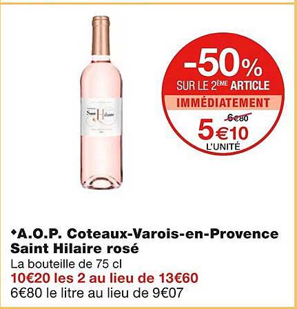 a.o.p. côteaux-varois-en-provence saint hilaire rosé
