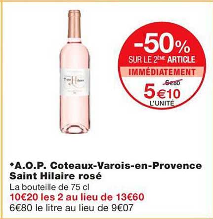 a.o.p. coteaux-varois-en-provence saint hilaire rose
