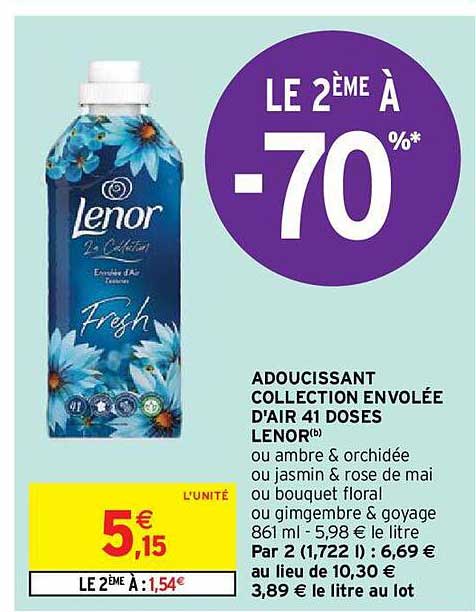 adoucissant collection envolée d'air 41 doses lenor