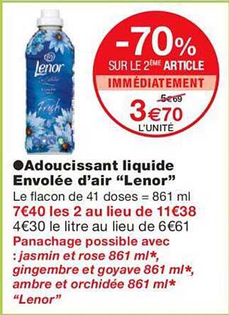 adoucissant liquide envolée d'air "lenor"