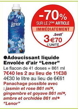 adoucissant liquide envolée d'air "lenor"