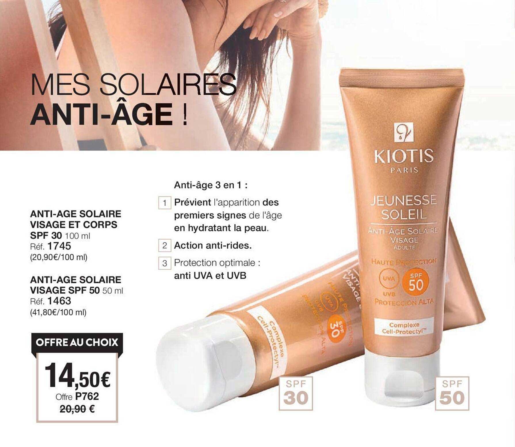 anti-âge solaire visage et corps spf 30, anti-âge solaire visage spf 50 kiotis paris