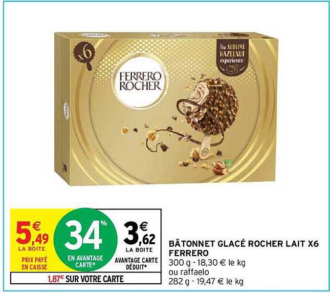 Bâtonnet Glacé Rocher Lait X6 Ferrero