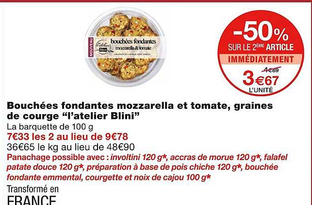 bouchées fondantes mozzarella et tomate, graines de courge "l'atelier blini"