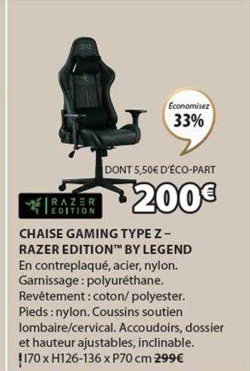 chaise gaming type z - razer edition by legend