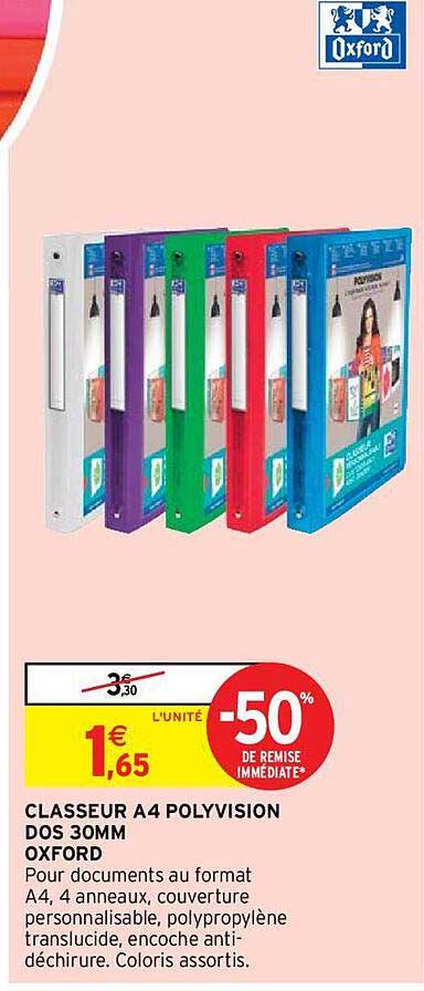 classeur A4 polyvision dos 30mm oxford