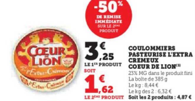 Coulommiers Pasteurisé L'extra Crémeux Cœur De Lion