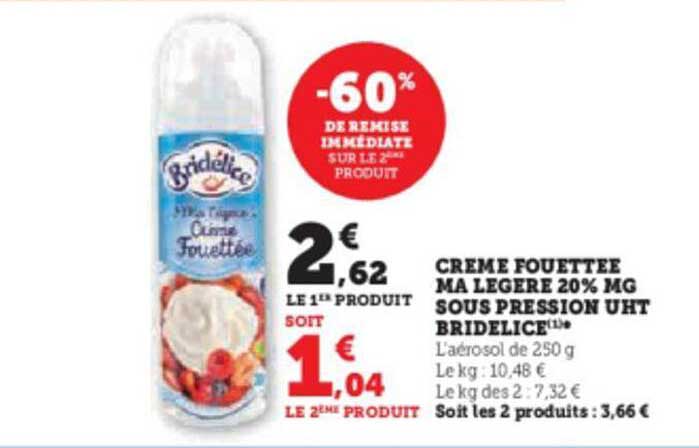 crème fouettée ma légère 20% mg sous pression uht bridélice