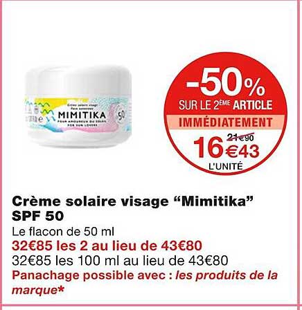 Crème Solaire Visage "mimitika" Spf 50