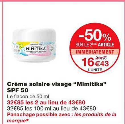creme solaire visage "mimitika spf 50