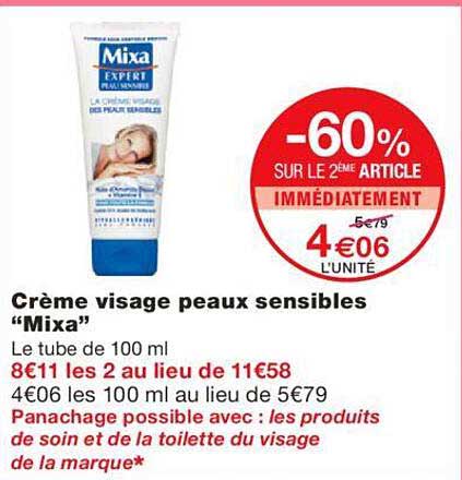 crème visage peaux sensibles "mixa"