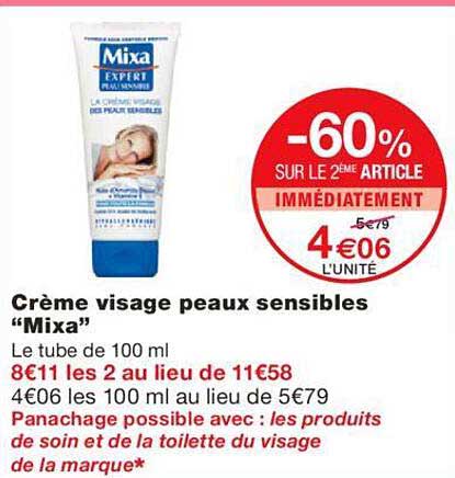 creme visage peaux sensibles "mixa"