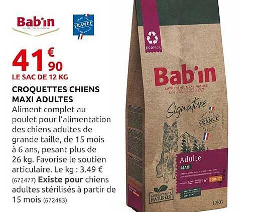 croquettes chiens maxi adultes bab'in