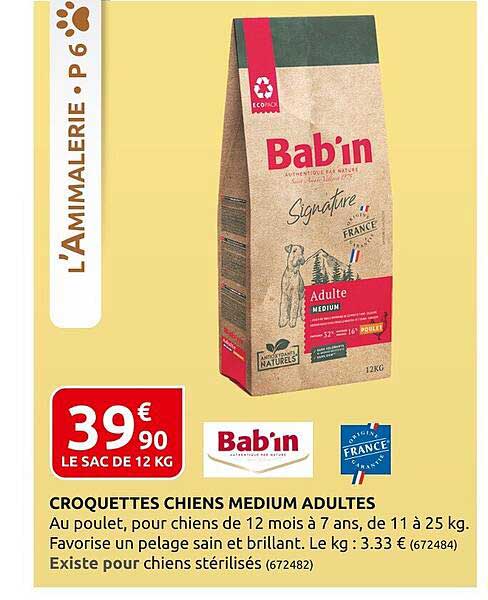 croquettes chiens medium adultes bab'in