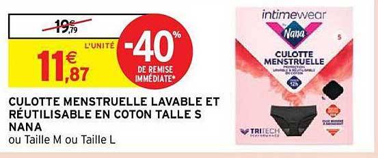 culotte menstruelle lavable et réutilisable en coton taille S nana