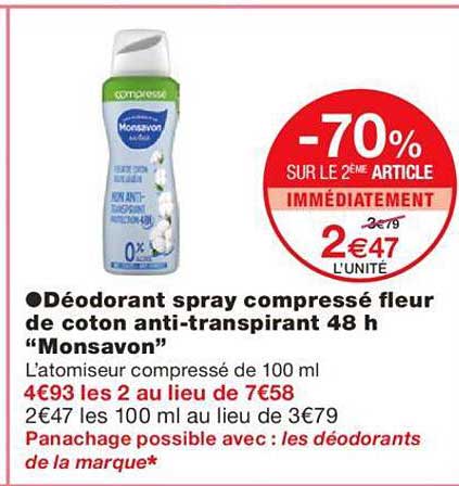 déodorant spray compressé fleur de coton anti-transpirant 48h monsavon