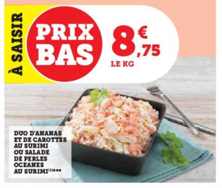 duo d'ananas et de carottes au surimi ou salade de perles océanes au surimi