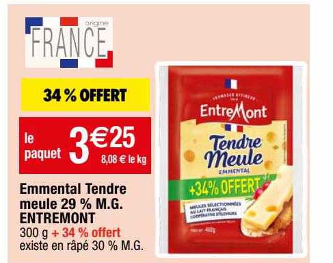 emmental tendre meule 29% m.g. entre mont