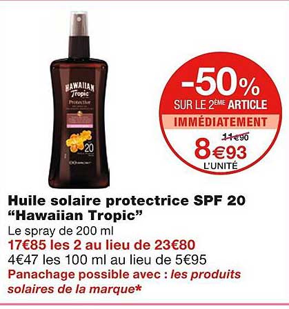 huile solaire protectrice spf 20 "hawaiian tropic"