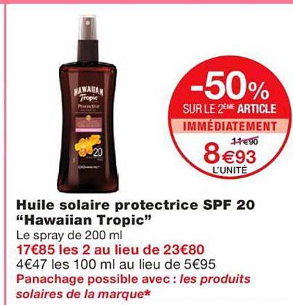 huile solaire protectrice spf 20 "hawaiian tropic"