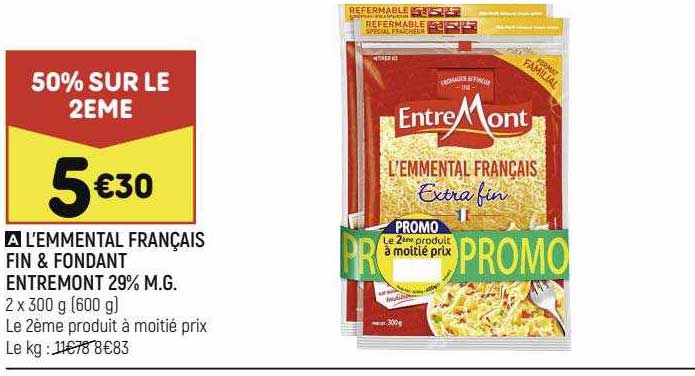 l'emmental français fin & fondant entre mont 29% m.g.