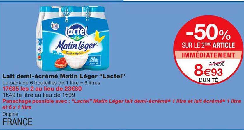 lait demi-ecreme matin leger "lactel"