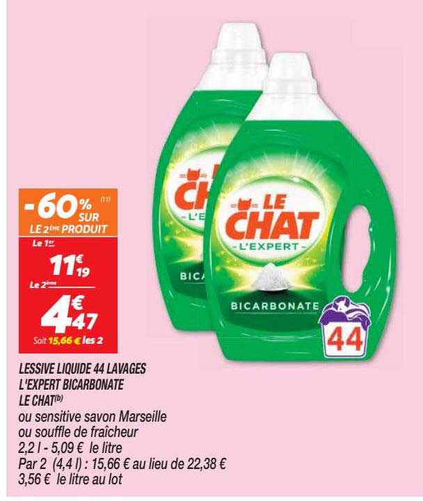 lessive liquide 44 lavages l'expert bicarbonate le chat