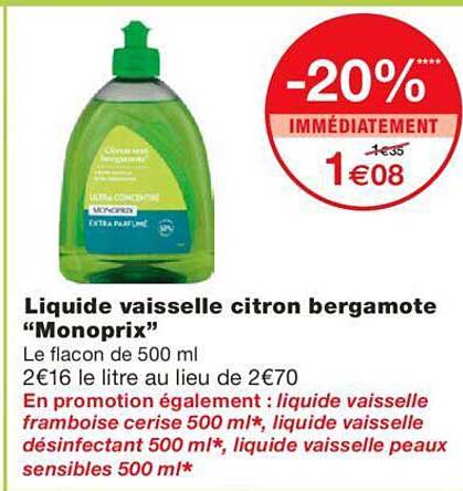 Liquide Vaisselle Citron Bergamote "monoprix"