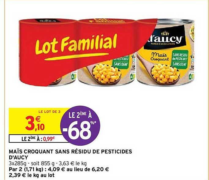 maïs croquant sans résidu de pesticides d'aucy