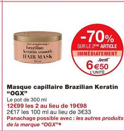 masque capillaire brazilian keratin "ogx"