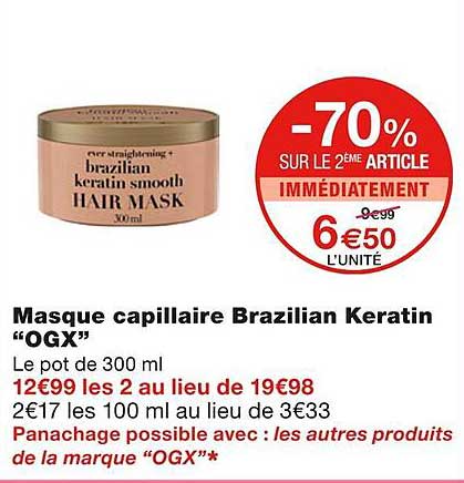masque capillaire brazilian keratin "ogx"