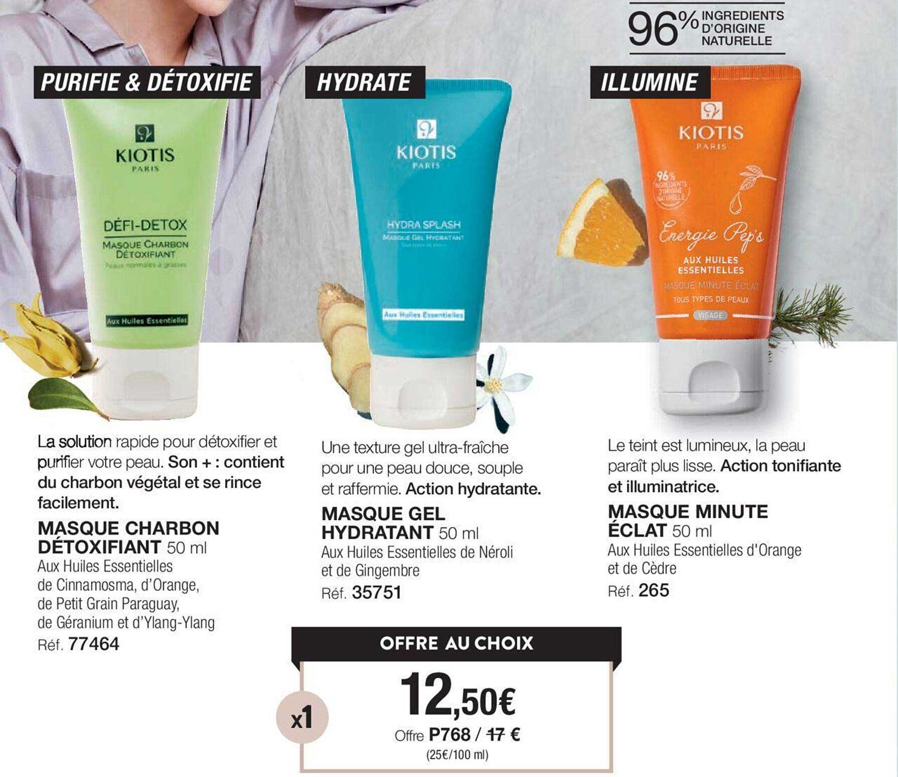 masque charbon détoxifiant kiotis paris, masque gel hydratant kiotis paris, masque minute éclat kiotis paris