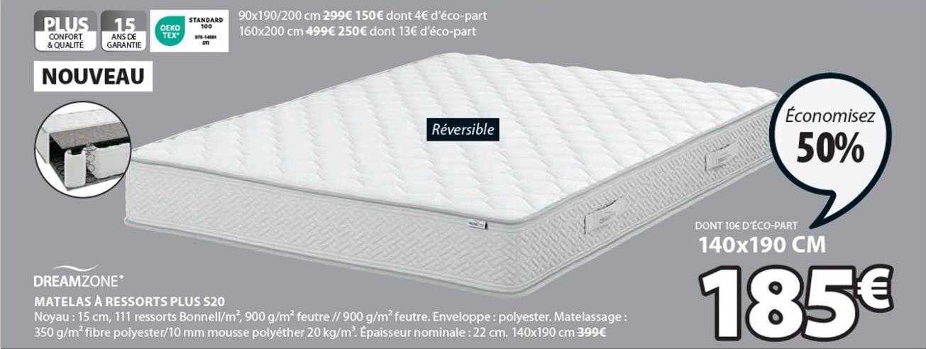 matelas à ressorts plus s20 dreamzone