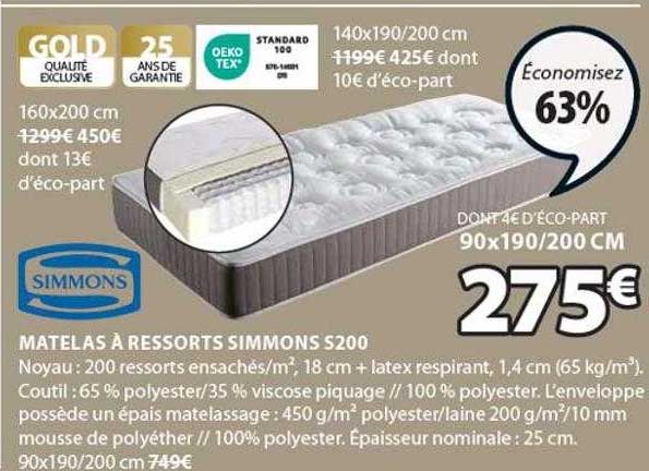 matelas à ressorts simmons s200