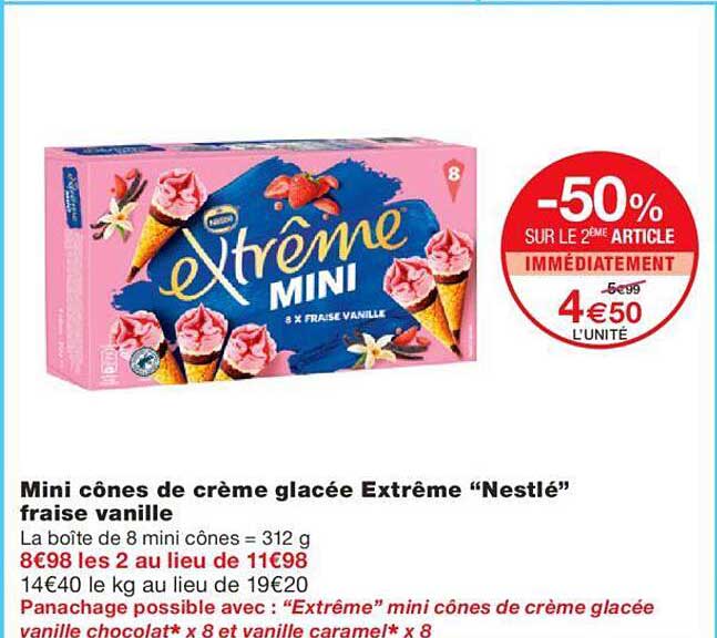 Mini Cônes De Crème Glacée Extrême "nestlé" Fraise Vanille