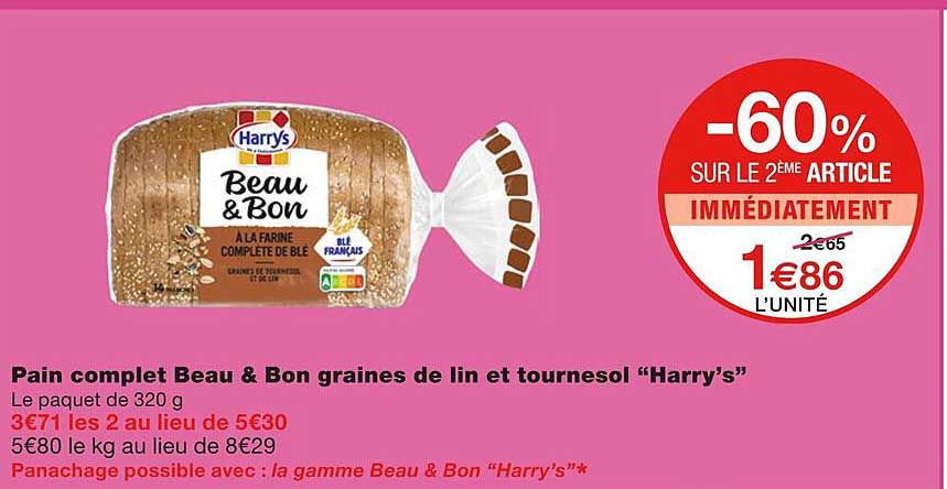 pain complet beau & bon graines de lin et tournesol "harry's"