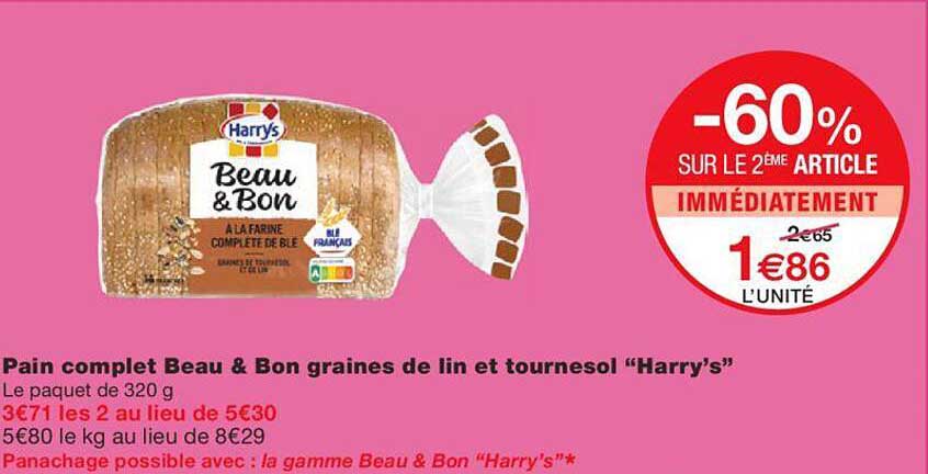 pain complet beau & bon graines de lin et tournesol "harry's"