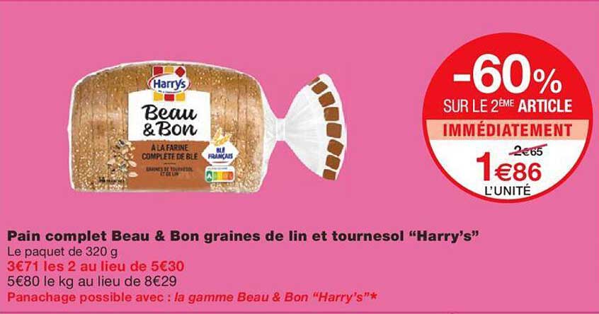 pain complet beau & bon graines de lin et tournesol "harry's"
