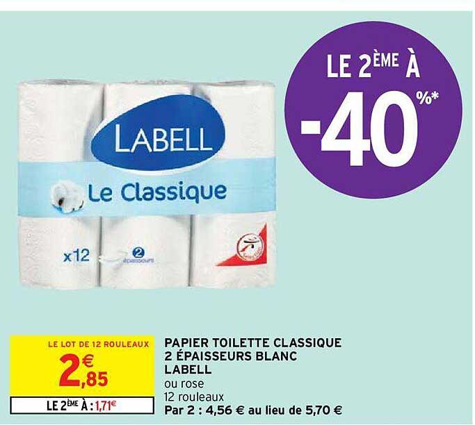 papier toilette classique 2 épaisseurs blanc labell