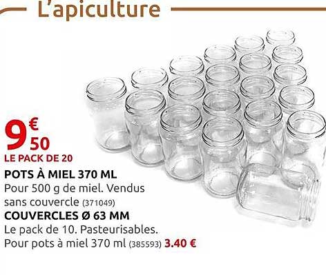 pots à miel 370ml, couvercles ø 63 mm