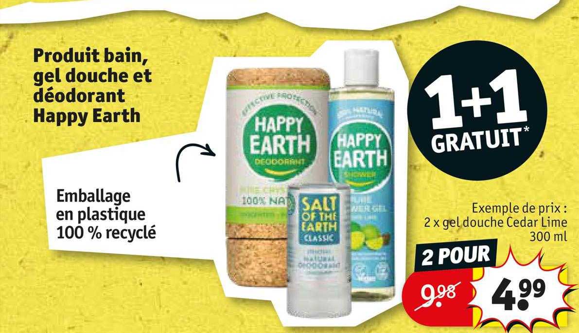 produit bain, gel douche et déodorant happy earth