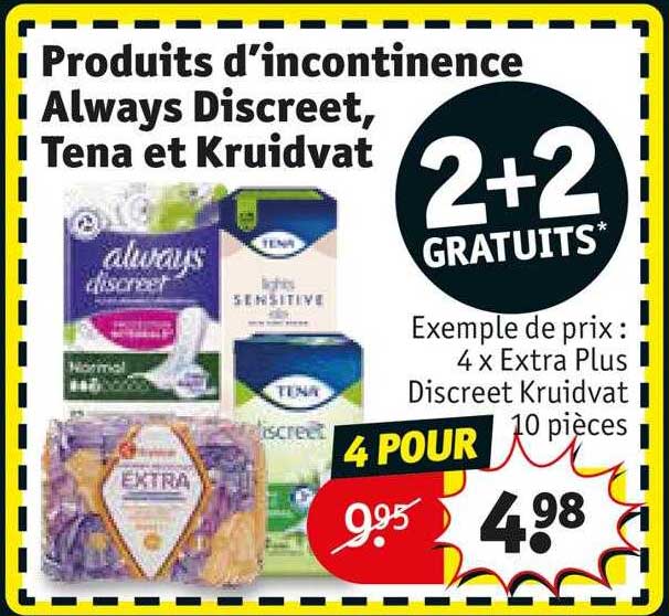 produits d'incontinence always discreet, tena et kruidvat