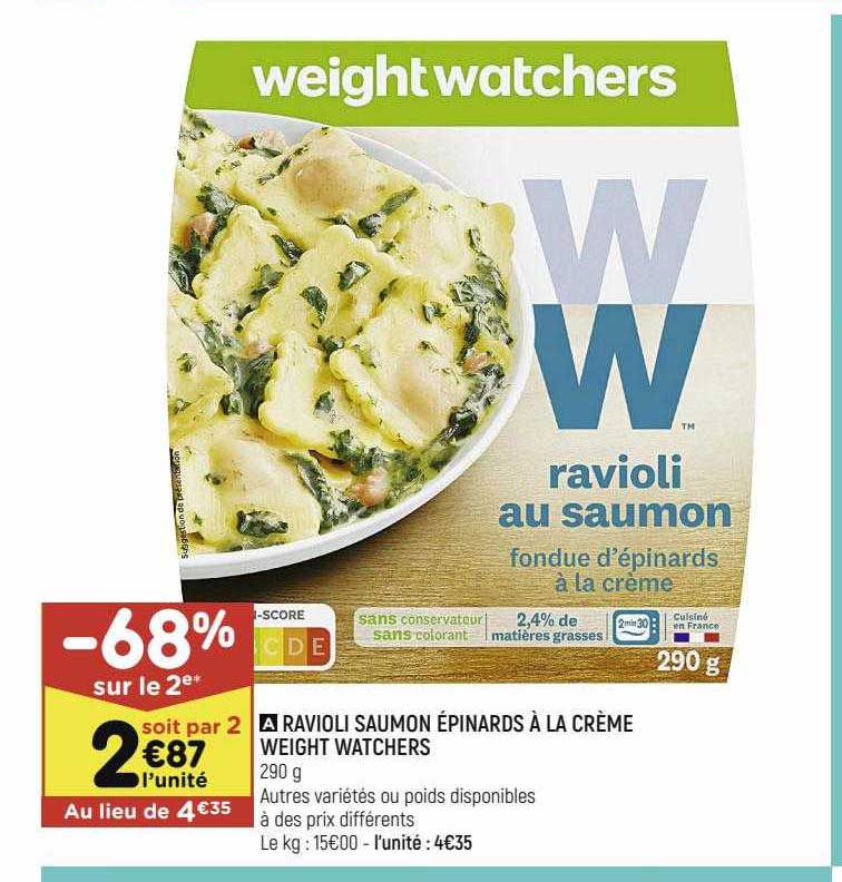 ravioli saumon épinards à la crème weight watchers