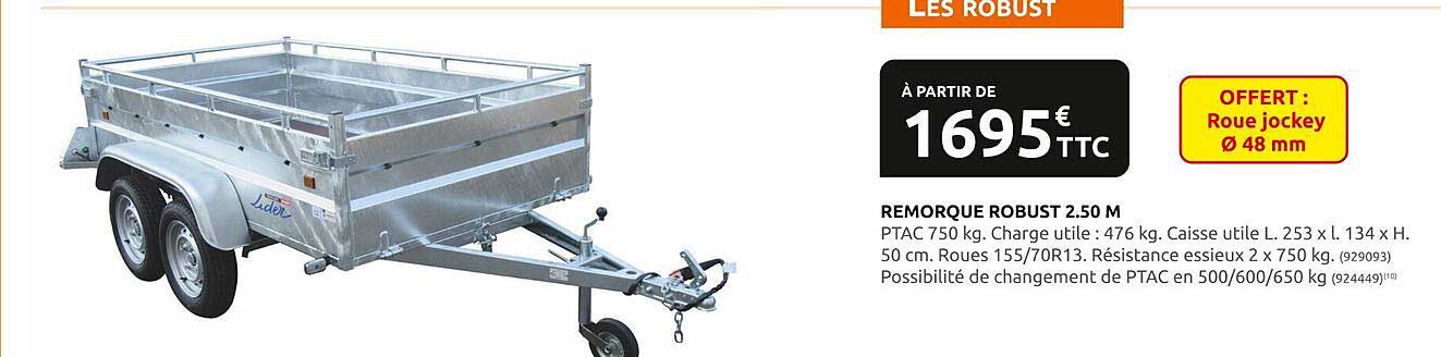 remorque robust 2.50 m lider