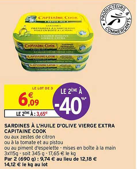 sardines à l'huile d'olive vierge extra capitaine cook