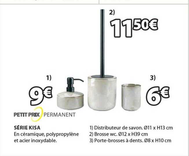 série kisa : distributeur de savon, brosse wc, porte-brosses à dents