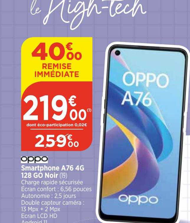 Smartphone A76 4g 128 Go Noir Oppo