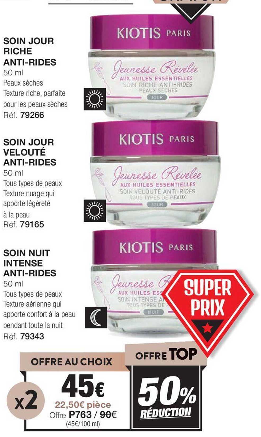 Soin Jour Riche Anti-rides Kiotis Paris, Soin Jour Velouté Anti-rides Kiotis Paris, Soin Nuit Intense Anti-rides Kiotis Paris