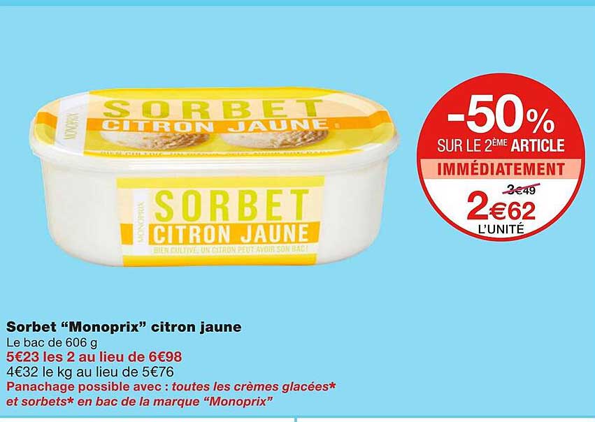 Sorbet "monoprix" Citron Jaune